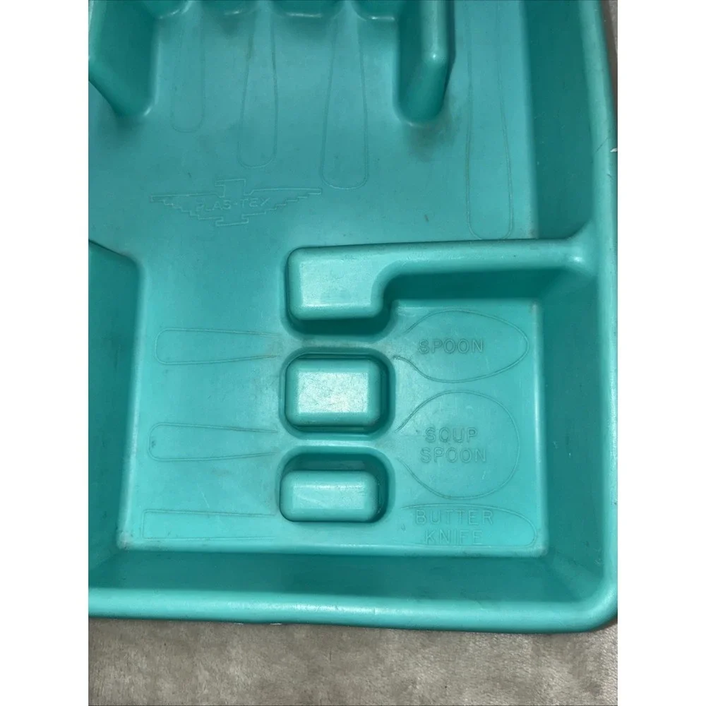 PLAS-TEX‎ Divided Silverware  Flatware Storage Tray Blue Turquoise USA Vintage